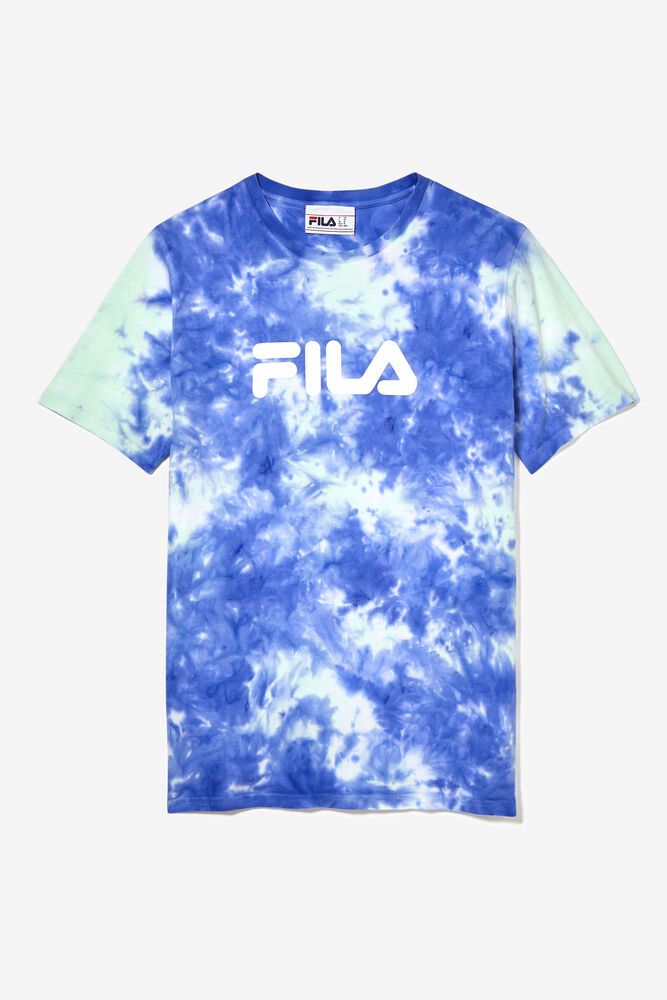 Fila Tie Dye Logo Blue T-Shirt Mens - NZ 89325-MUCG